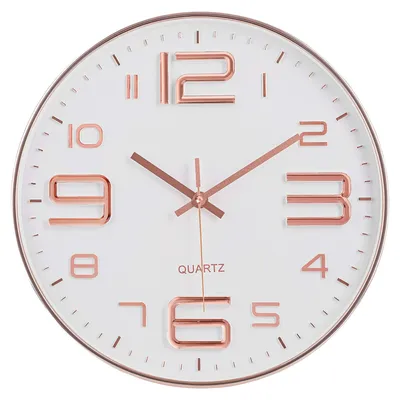 Produktbild von IvoQ Stilvolle Wanduhr - Elegante weiße Quarzuhr mit kupferfarbenen Akzenten - Ideal für jedes moderne Interieur
