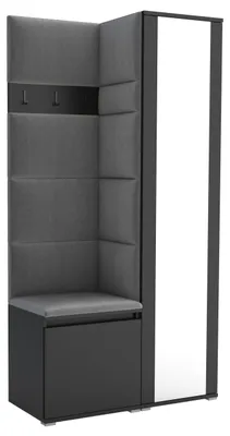Produktbild von Garderobe LUTON 6 BLACK 33– Farbe: schwarz, moderner Schrank 40x95x186 cm, funktionale Lösung für den Flur, Garderobeschrank, Flurmöbel