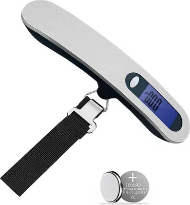 Immagine prodotto di Bilancia digitale da viaggio - bilancia per bagagli ad alta precisione - bilancia portatile e facile da trasportare - fino a 50 kg - schermo LCD - funzione di trasferimento del peso accurata - adatta a tutte le esigenze di viaggio
