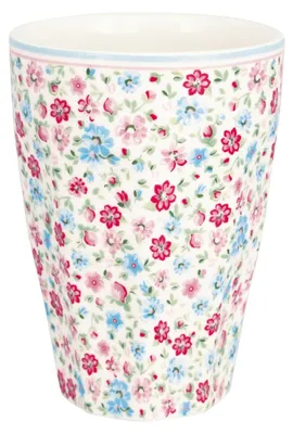 Produktbild von Greengate FRENCH Latte Cup Becher LOUISA Weiß mit Blumen Muster Kaffeebecher 400 ml
