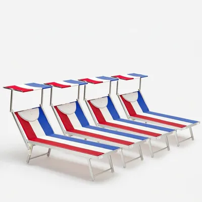 Produktbild von 4er Set professionelle Liegestühle Strandliegen Sonnenliegen aus Aluminium für den Strand Santorini Europe - Frankreich