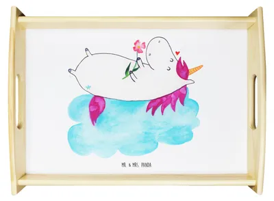 Produktbild von Mr. & Mrs. Panda tablett holz Einhorn Verliebt - Weiß - Geschenk, serviertablett aus, Freundin, Einhörner, Deko, Unicorn, Wolke, Servier, Liebe