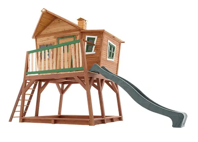 Obrázek produktu pro AXI Crooked Max Playhouse Brown/green - Green Slide, Domeček na hraní na sloupcích, 3 rok/roky, 1 dveře/dveří, Skluzavka, Vícebarevný