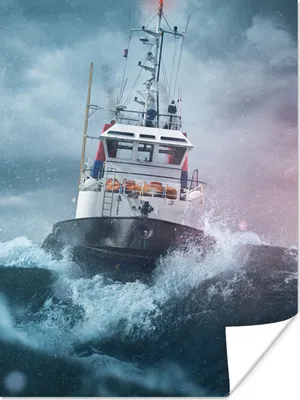 Produktbild von MuchoWow® Poster Meer - Boot - Sturm - Leuchtturm 60x80 cm - Schlafzimmer Dekoration