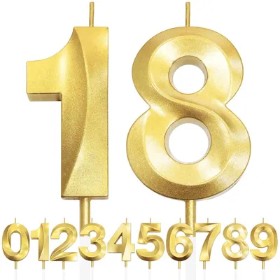 Zdjęcie produktu dla Świeczka na 18. urodziny, brokat, złoto, design 3D, liczba, ozdoba na tort, ozdoba na tort na urodziny, wesele, baby shower, dekoracja na imprezę