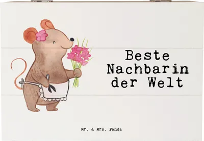 Produktbild von Mr. & Mrs. Panda truhe holz Maus Beste Nachbarin der Welt 22 x 15 cm - Weiß - Geschenk, Aufbewahrungsbox, Freundin, Nachbarschaft, Geschenkbox, Geschenkidee, Kiste