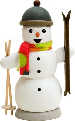 Produktbild von Drechslerei Kuhnert - Räucherfigur - Schneemann mit Skiern - Größe ca. 13cm - für Räucherkerzen Größe M (Standard)