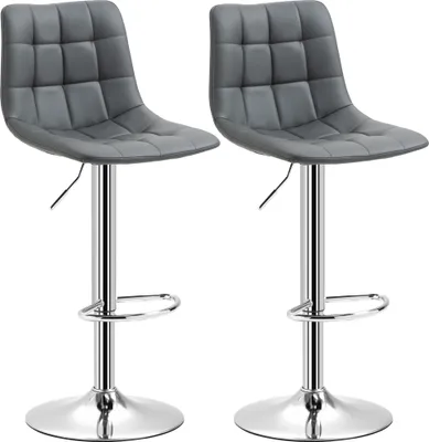 Produktbild von HOMCOM 2er Set Barhocker Kunstleder mit Rückenlehne, Drehbarer Küchen- und Wohnzimmerhocker mit Fußstütze, 42x45x89-110cm, Grau