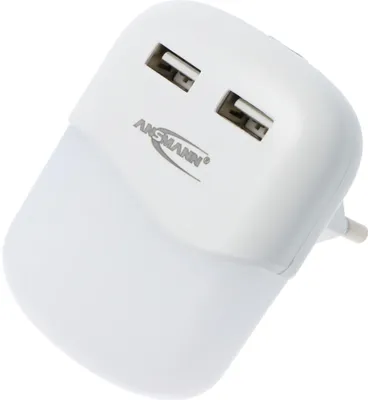 Produktbild von Ansmann LED-Nachtlicht NL15AC für die Steckdose, mit integriertem Dämmerungssensor und 2x USB-Ladebuchsen