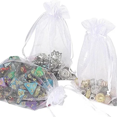 Set von 100 Organza Geschenktaschen Weiß 7 x 9 cm