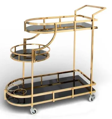 Produktbild von Servierwagen Gold Glas Schwarz Rollen Barwagen Design Regal modern lux