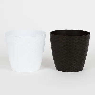 Produktbild von Übertopf „Natural“ D 24 cm im geflochtenen Rattanlook – dekorativer, wetterfester Pflanztopf aus leichtem Kunststoff für Innen & Außen – 6er-Set