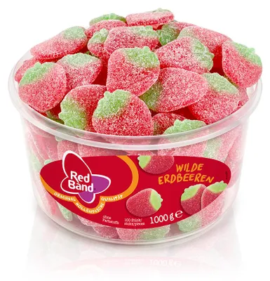 Obrázek produktu pro Red Band Sweet Strawberries, Měkké sladkosti, 1 kg, Strawberry, Zelená, Červená, 1504 kJ, 354 kcal