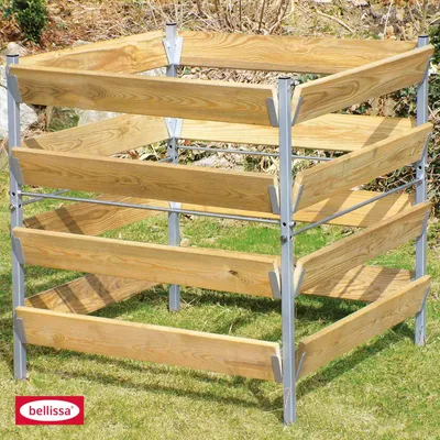 bellissa Komposter Lärche Holz Metall Kompostbehälter Holzkomposter 90x90x90 cm Kompost Garten Abfall Bio 4042897991609 162949 99160