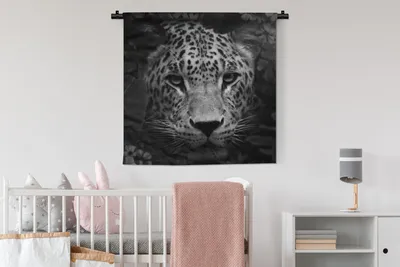 Produktbild von MuchoWow® Wandteppich Wandbehang Tiere - Panther - Dschungel - Schwarz - Weiß 90x90 cm Tapisserie Dekoration Wandtuch - Wandaufhänger