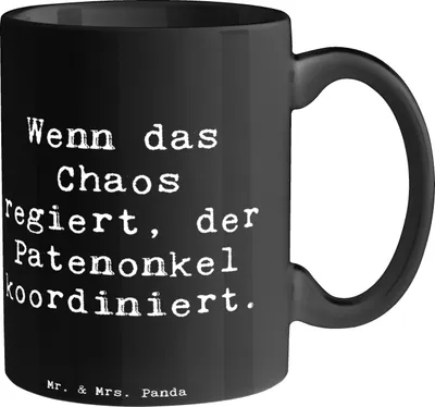 Produktbild von Mr. & Mrs. Panda Trinkbecher Spruch Patenonkel Held - Schwarz - Geschenk, Familie, Patenschaft, Hilfe, Koordinator, Kaffeetasse, Freude, geistige Führung, Teetasse, Tasse