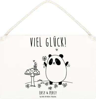 Produktbild von Mr. & Mrs. Panda Schild Panda Glück DIN A5 - Weiß - Geschenk, holzbild, Dekobrett, wandtafel, Wandbild Holz, Türschild