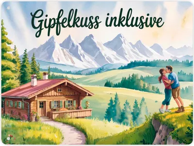 Produktbild von Holzchalet Gipfelkuss Metallschild XL in 21x28 cm Allgäu