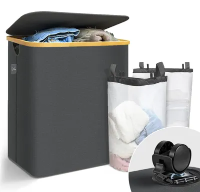 Produktbild von VOUNOT® Wäschekorb mit Deckel & Wäschesäcke Faltbarer Wäschesammler, 145L Grau