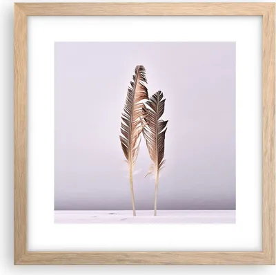 Produktbild von Gerahmtes Poster - Rahmen in heller Eiche - Zwei Federn Flieder - 30x30 cm - Wand Bild - Wanddeko - Wandbilder - Wandposter - Bilderrahmen - Bilder - Kunstdruck - Wandbild - P2NAC30x30-4335