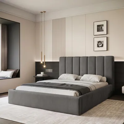 Produktbild von Polsterbett CIERO 180x200 Graphit Samtstoff mit Bettkasten & Lattenrost