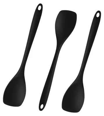 3er-Set Silikon-Kochlöffel, 27,5 cm, schwarz, hitzebeständig