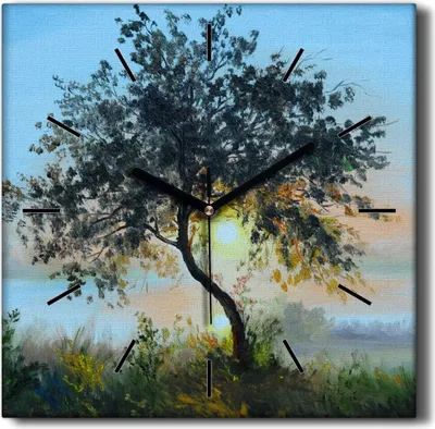 Produktbild von Coloray Hodiny Unikátní 30x30 cm  Tiché hodiny Pro obývací pokoj a kuchyň Nástěnné hodiny Plátno Černé ručičky hodin - Stromové nebeské slunce