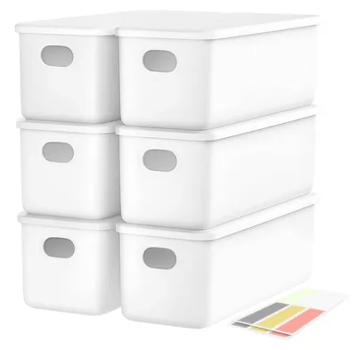 Produktbild von 6er-Set Aufbewahrungsboxen mit Deckel, PP-Kunststoff, 6 x 2,8 l (28 x 10,5 x 9,5 cm), weiß