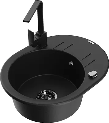 Produktbild von Mexen Kevin Granitspüle 1-beckig mit Abtropffläche und Küchenarmatur Rita, schwarz - 6517-77-670300-70-B
