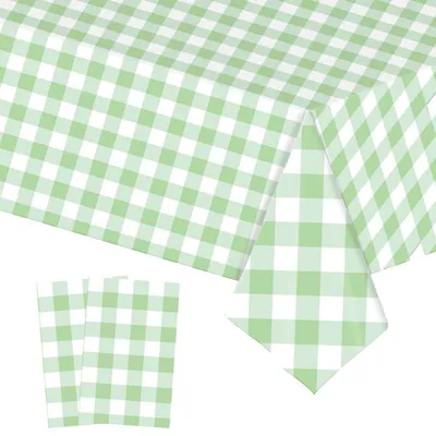 Immagine prodotto di 2 tovaglioli per tavolo, lavabili, verde chiaro, bianchi, a rete, 137 x 274 cm, in polietilene