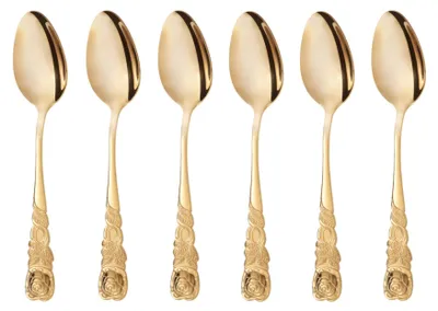 Immagine prodotto di Cucchiai per caffè, 6 pezzi, acciaio inossidabile, serie con decoro a rosa, color oro