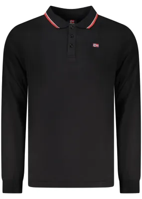 Produktbild von Herren Langarm-Poloshirt Schwarz mit Kontrastdetails & Stickerei