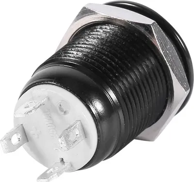 Zdjęcie produktu dla Automatyczny 12 mm przełącznik chwilowy LED z przyciskiem, czarna obudowa, 2 A