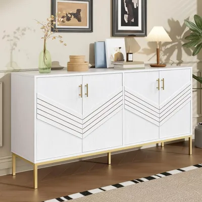 Immagine prodotto di Mobile contenitore a 4 ante, struttura in MDF, gambe in metallo, colore bianco, dimensioni 160x40x80,5 cm