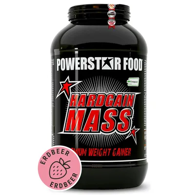 Produktbild von Powerstar HARDGAIN MASS 3600g | PREMIUM WEIGHT GAINER ohne Zucker-Zusatz | Masse, Kraft & Muskelaufbau | Mass Gainer Shake mit Kreatin | Strawberry