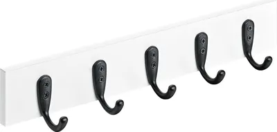 Produktbild von Hettich Garderobehakenleiste mit 5 Haken 400 x 60 x 60 mm Holz weiß/schwarz - 1 Stück
