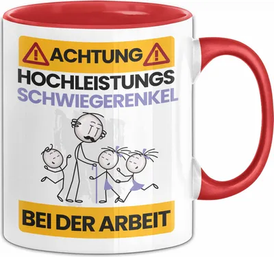 Produktbild von Schwiegerenkel Tasse Geschenk Lustiger Spruch Geschenkidee für Schwiegerenkel Achtung Hochleistungs Schwiegerenkel Bei Der Arbeit (Rot)