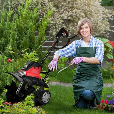 Produktbild von GOPLUS Elektro-Bodenhacken, Gartenfräse mit 6 Hackenmesser, Arbeitstiefe 220mm, Arbeitsbreite 430mm, klappbar Räder & Führungsholm 1500w