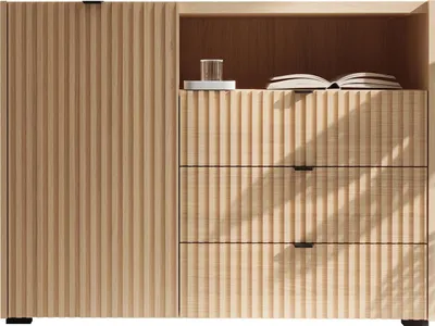Produktbild von MIRJAN24 Türkommode Cyliza 1D3SZ, Stilvoll Wohnzimmer, Kommode mit eins Drehtüren und drei Schubladen (Farbe: Vicenza Eiche Weiß Gekalkt)
