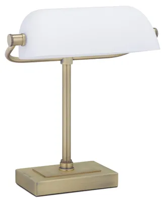 Produktbild von Relaxdays Bankerlampe, neigbarer Glasschirm, Metallsockel, E14, Schreibtischlampe Retro, Bibliothekslampe, weiß/messing