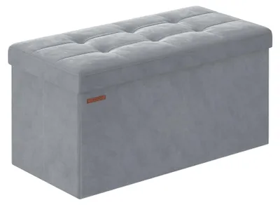Produktbild von SONGMICS Sitzhocker mit Stauraum, klappbare Sitzbank, 38 x 76 x 38 cm Fußbank, Aufbewahrungsbox, bis 300 kg belastbar, für Wohnzimmer Schlafzimmer Flur, Taubengrau LSF247G02