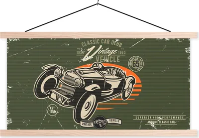 Produktbild von MuchoWow® Textilposter Oldtimer - Oldtimer - Auto 120x60 cm mit holzfarbenen Rahmen - Klemmleiste