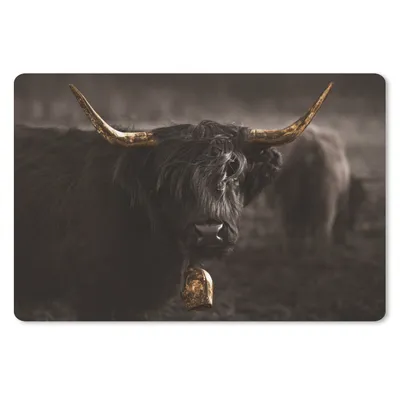 Produktbild von MuchoWow® Schreibtischunterlage Scottish Highlander - Tier - Schwarz und weiß 60x40 cm - XXL Mauspad - Großes Mauspad