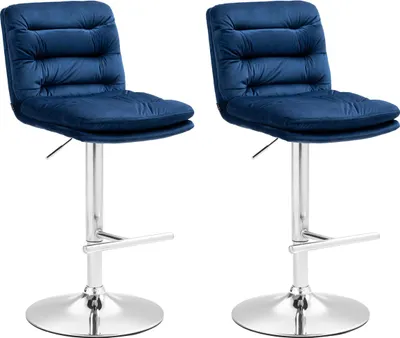 Produktbild von CLP 2er Set Barhocker Damar Samt höhenverstellbar und drehbar blau Gestell Farbe chrom