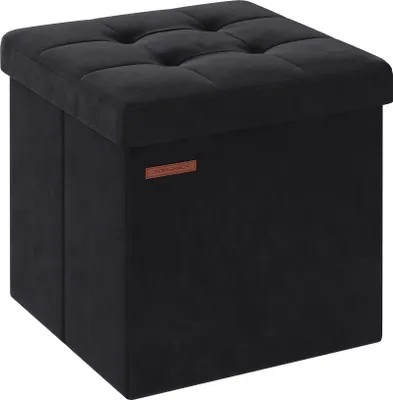 Produktbild von SONGMICS Sitzbank mit Stauraum aus Samt, klappbare Sitztruhe, Aufbewahrungsbox mit Deckel, Fußbank, 38 x 38 x 38 cm, bis 300 kg belastbar, für Flur