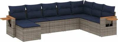 Produktbild von 8-tlg. Garten-Sofagarnitur mit Kissen Grau Poly Rattan