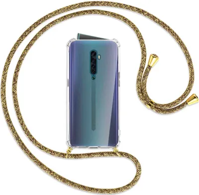 Produktbild von Handykette Backcover-Schutzhülle mit Band (Metall goldfarben) für Oppo Reno2 - braun+beige