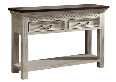 Immagine prodotto di MASSIVMOEBEL24 | tavolino da consolle in legno di mango / acacia 115x40x76 bianco cerato CASTLE-ANTIK #269