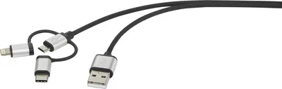 Immagine prodotto di Cavo USB Renkforce USB 2.0 spina USB-A, spina USB-C®, spina USB-Micro-B, spina Apple Lightning 0,50 m grigio scuro