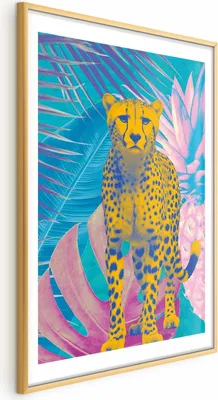 Obrázek produktu pro Posterpapier Plakát - Exotický leopard - barevný portrét geparda na pozadí tropických listů 29,7x42 cm Tiere g-C-10182-ao-a